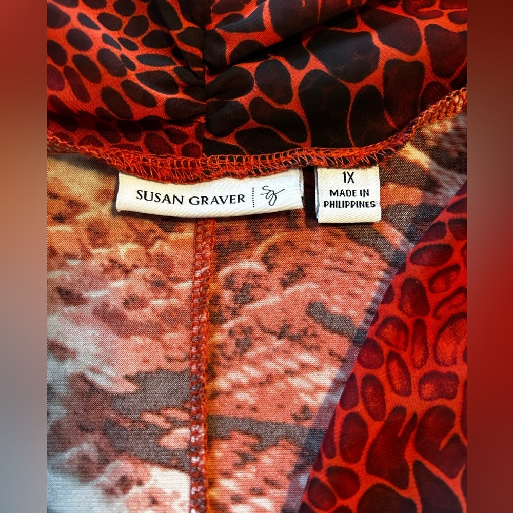 NWOT Susan Graver Red Animal Print Cowl Neck Tunic Top 1X - Picture 4 of 8